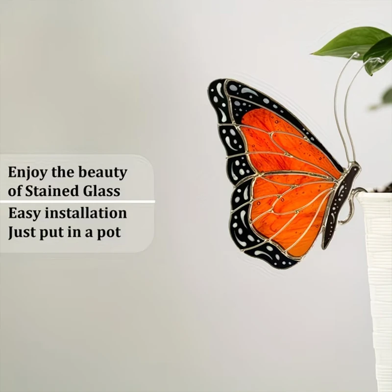Painted Glass Butterfly Suncatcher Butterfly Stained Pendant Painted Inlaid Ornament Outdoor Garden Landscape Decor Handicraft