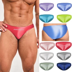 Amoresy-Men's Beach Shorts, Low-rise Swim Briefs, Shiny Glossy, Stretch, Super Smooth, Breathable, Sports, Comfortable Briefs