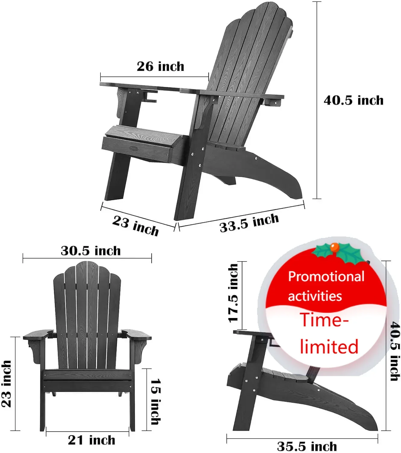 

Горячая распродажа: Набор из 2-х больших кресел Adirondack, устойчивых к погодным условиям, с подстаканниками, из пластика HIPS, для улицы.