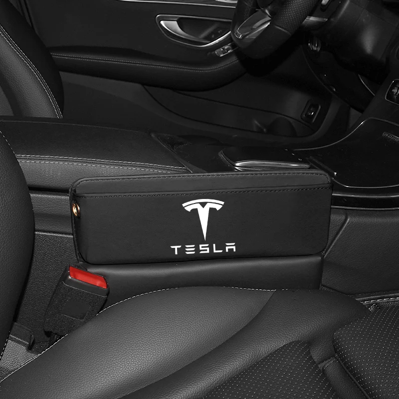 For Tesla Model 3 S X Model Y Logo Badge Car Seat Gap Organizer Console Crevice Filler Side Storage Box Interior Storage Pocket