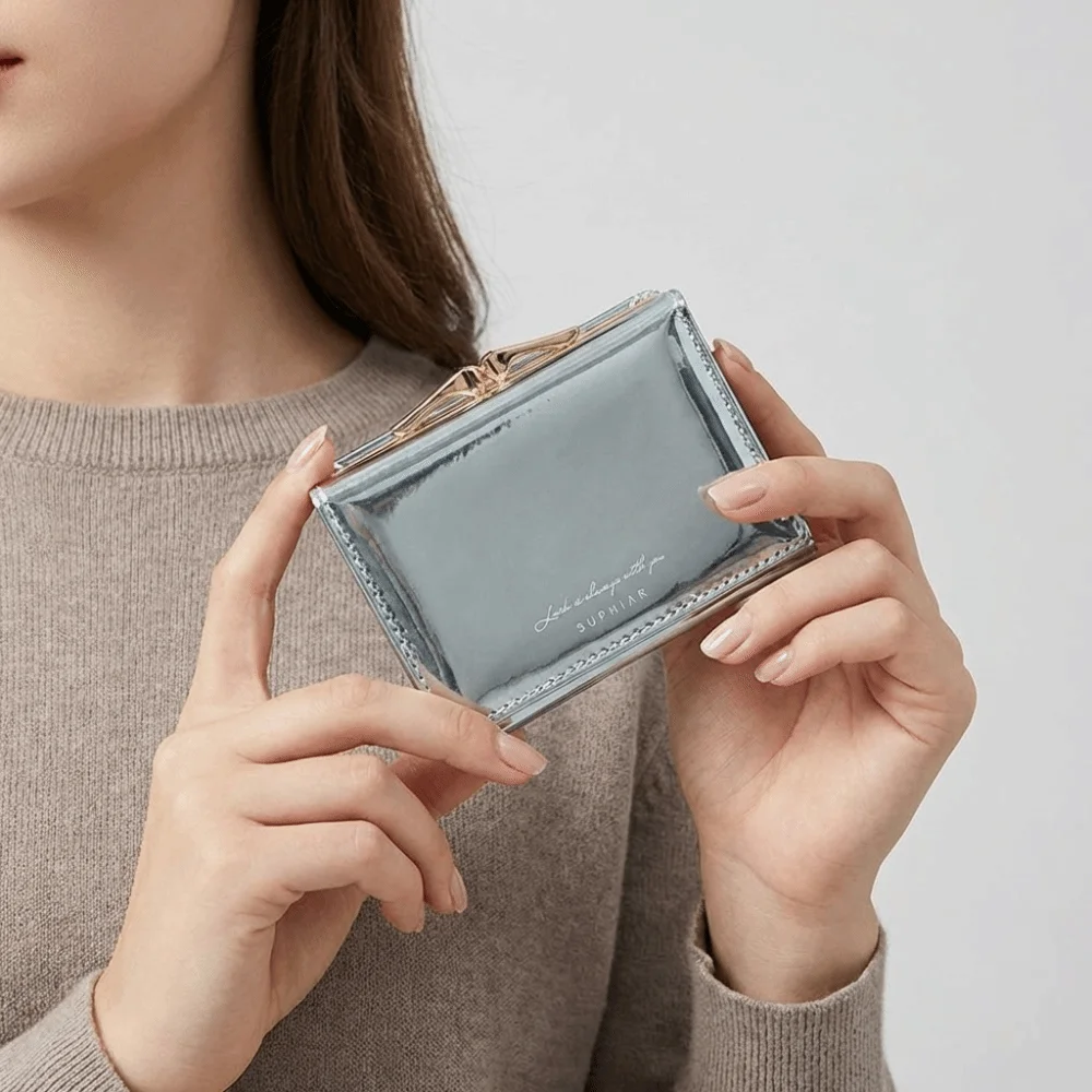 carteira-curta-elegante-com-multiplos-slots-para-cartoes-colorida-com-fecho-tripla-dobra-pequena-multifuncional-porta-cartoes-para-uso-diario