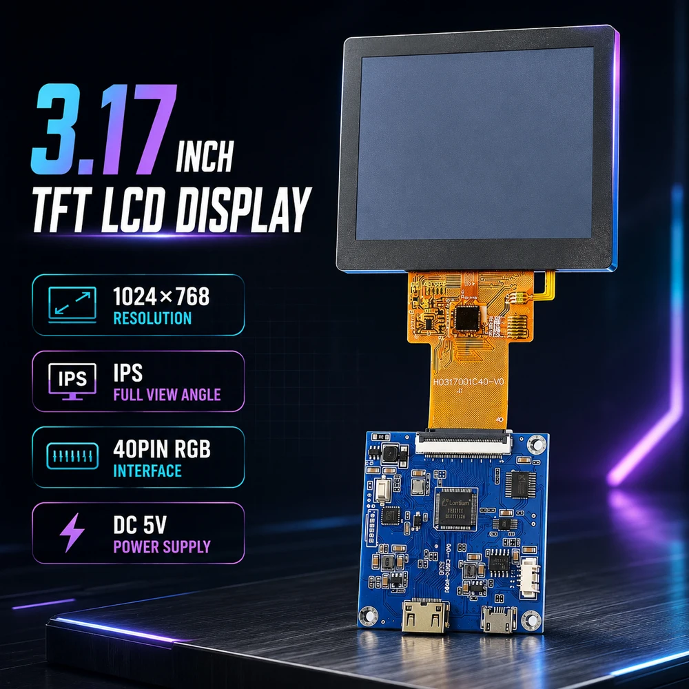 3.17 Inch TFT LCD Display Module HD 1024*760 HDMI JD9168 Driver IC MIPI RGB Interface 40Pin USB 5V IPS Full View Screen Modules