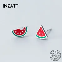 INZATT Rock Enamel Stud Earrings 925 Sterling Silver Geometric Triangle Watermelon For Women Charm Party Birthday Jewelry Summer