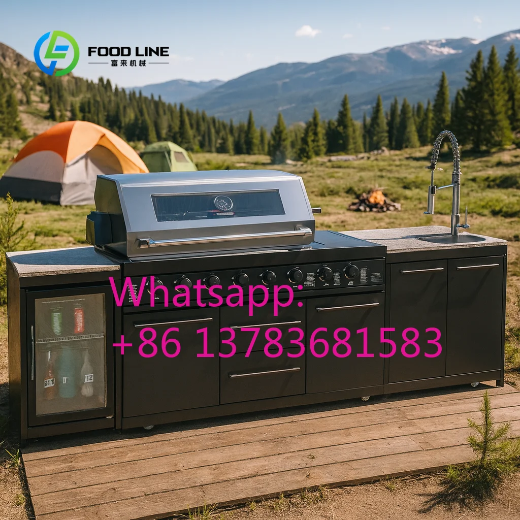 

Hot Selling Customized Black Outdoor Bbq Kitchen Cabinet with Pizza Oven & Fridge Waterproof Outdoor Stainless Steel Kitchen