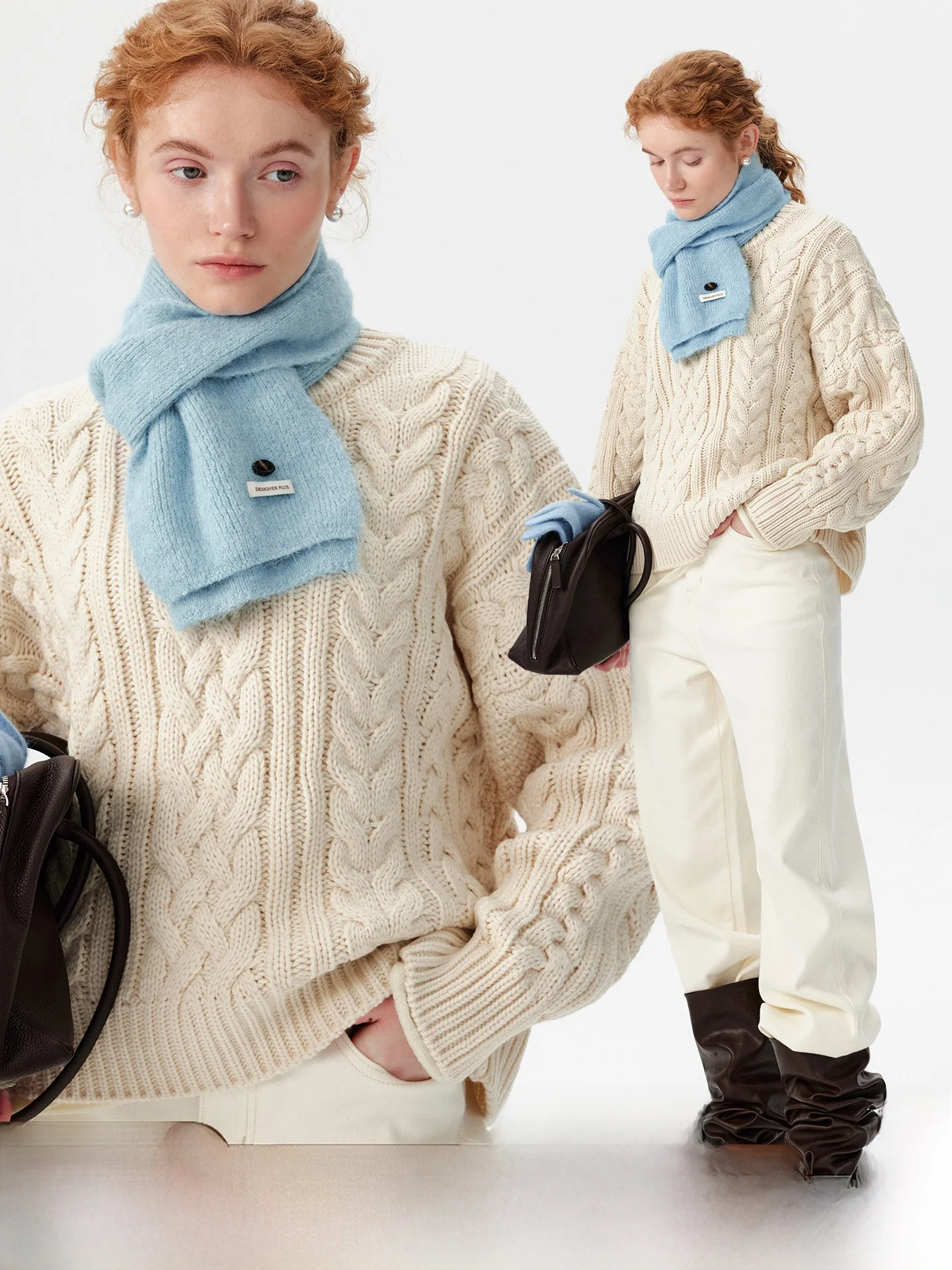 

Корейский утепленный свитер с круглым вырезом и узором «косы», мягкий, уютный, осенне-зимний, вязаный, с удобными длинными рукавами