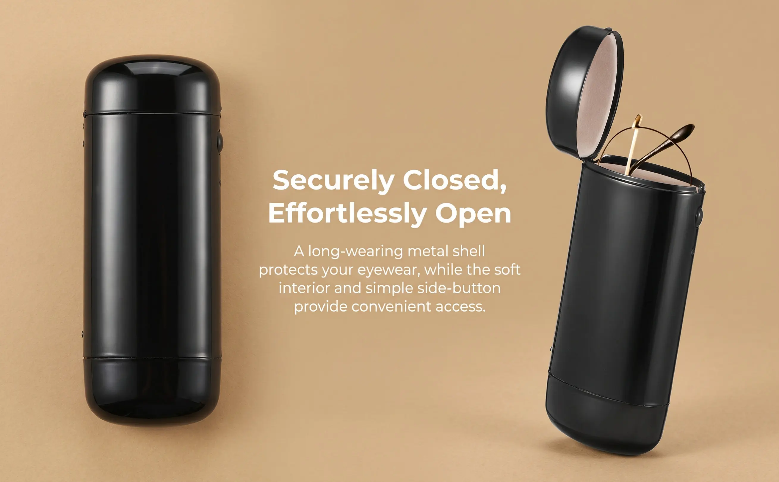 Hard Metal Eyeglass Case Slim Flat Cylindrical Design Easy Operation Protective Glasses Case for Women Men Travel Sunglasses