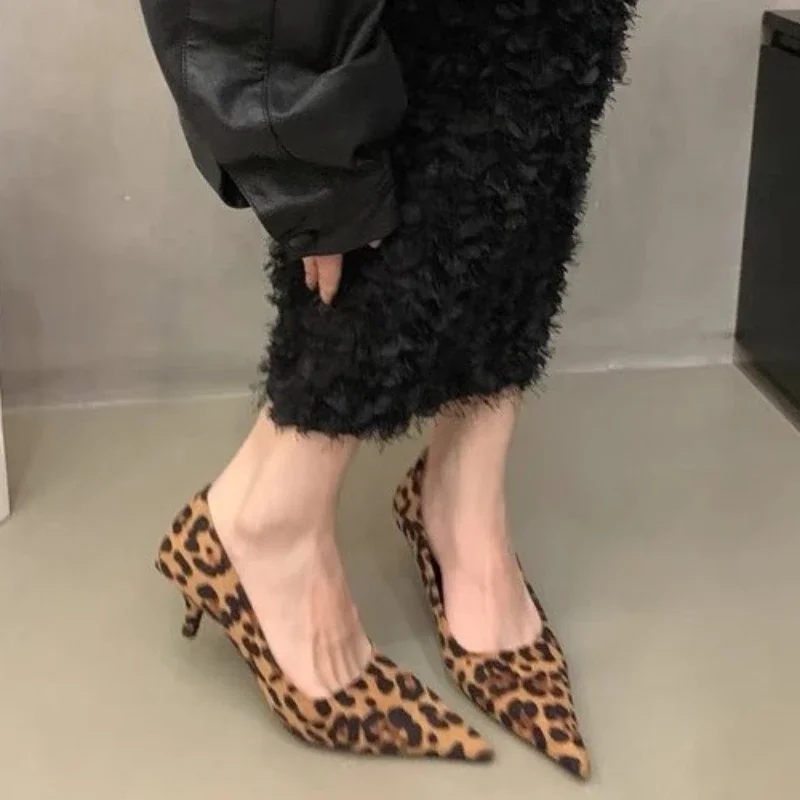 

New Trend Summer Leopard Women Sandals Fashion Elegant Pointed Toe Singbacks Shoes Ladies Party Dress High Heel Sandalias