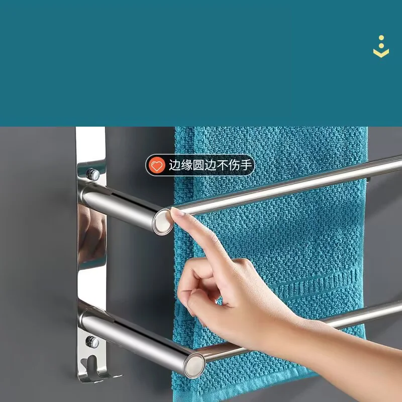 New 2 Ways Installation Towel Rack 3 Bars Towel Holder with Hook  304 Stainless Steel Bathroom Accessories Wall Shelf