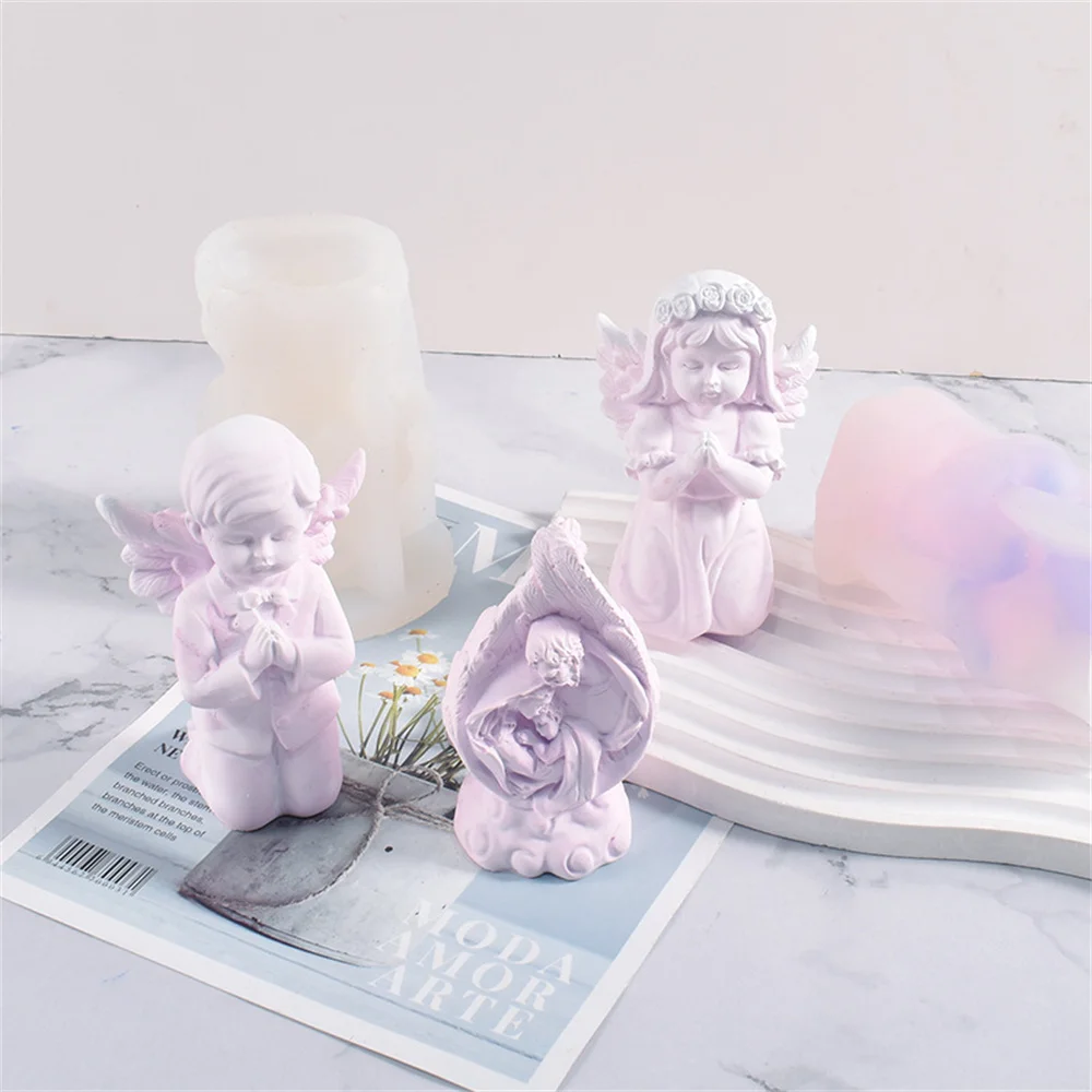 Rose Angel Boys and Girls Candle Silicone Mold Gypsum form Carving Art Aromatherapy Plaster Home Decoration Mold Gift Handmade