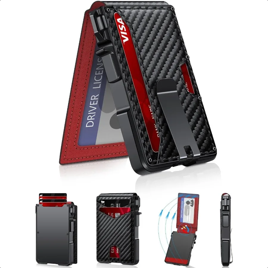 

Wallet for Men Mens Minimalist Wallet 913 Cards Slim Compact Wallet with Money Clip ID Window RFID Blocking Smart Pop Up Card W