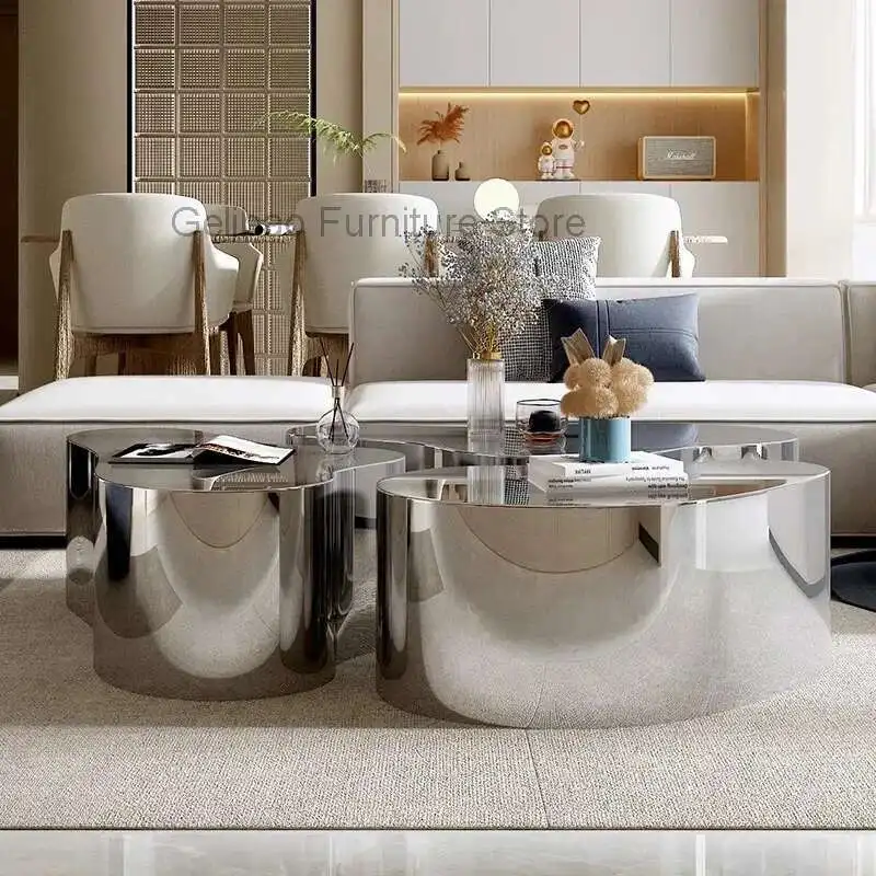 

Nordic luxury stainless steel simple island water table creative irregular display table versatile coffee shop coffee table