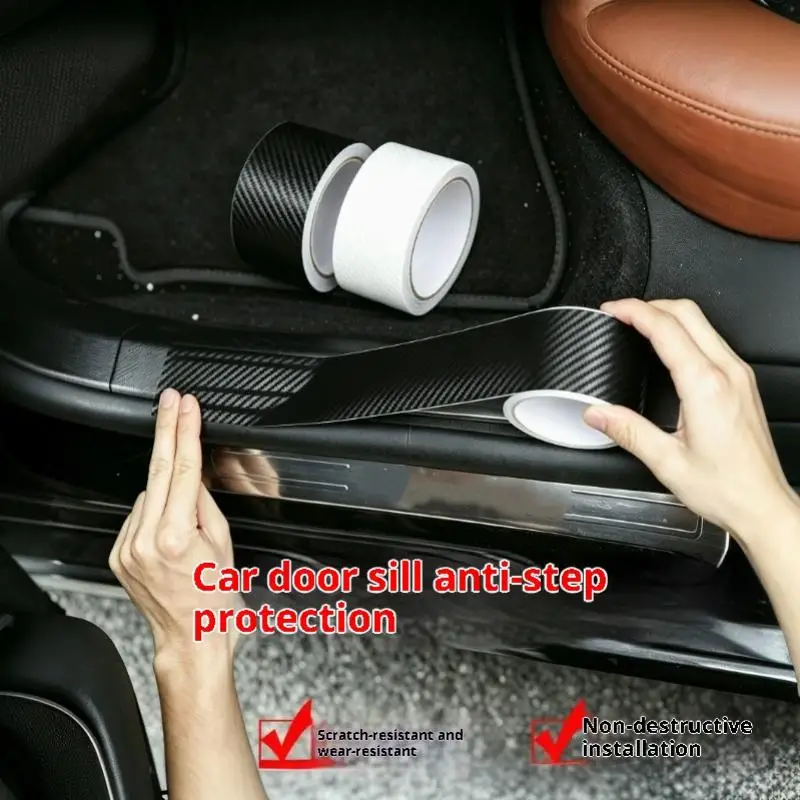 1 Roll 3D Transparent Carbon Fiber Car Door Protector Stickers Anti Scratch Tape Auto Trunk Sill Scuff Protector Film