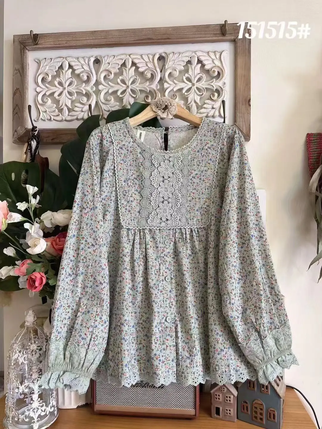 النساء موري كي الملابس خمر الأزهار طباعة التطريز تي شيرتات قطن ربيع الخريف س الرقبة طويلة الأكمام بلوزة فضفاضة غير رسمية القمم