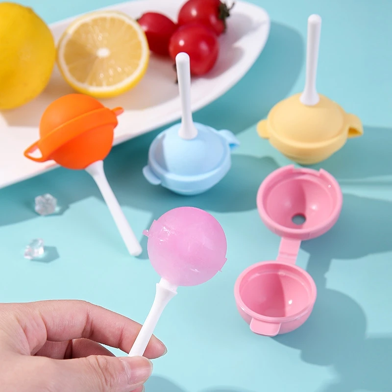 4 PCS Lollipop Ice Ball Mold Silicone Easy Release Homemade Popsicle Reusable Food Grade Kids DIY Kitchen Ice Cube Tool