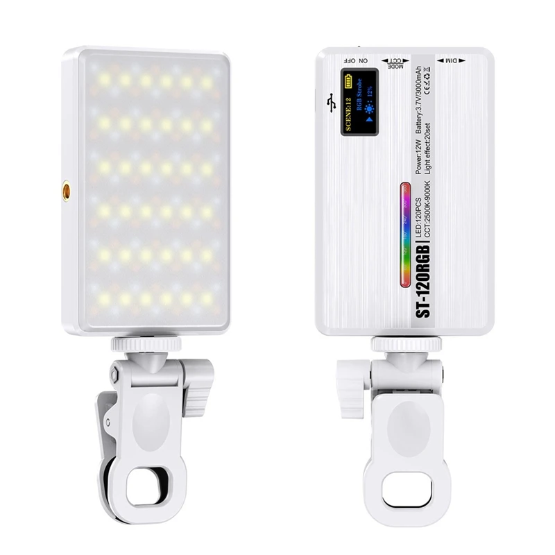 Bi-Color LED Selfie Light with Clip 3000mAh Rechargeable Battery Ideal for Video Conferences, Vlogs, and Laptop Use-A46I