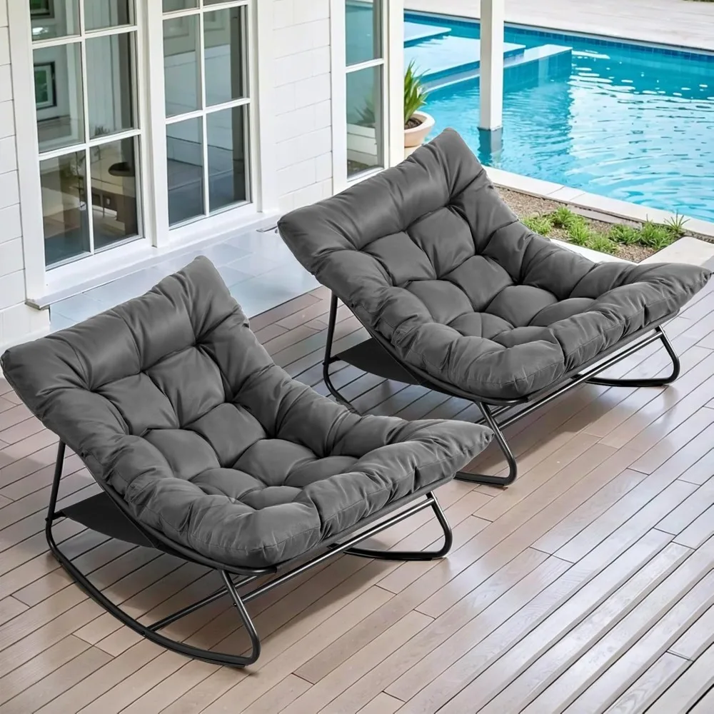 

Набор из 2 стульев-качалок большого размера, кресло-качалка Papasan для улицы и дома с толстыми подушками, металлическое кресло-качалка для гостиной