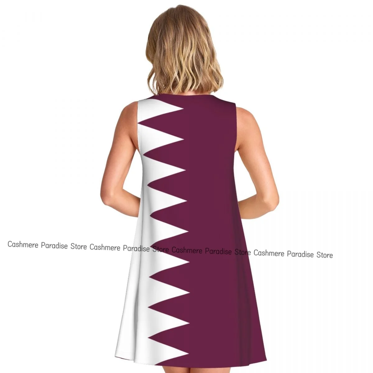فستان نسائي صيفي كاجوال بعلم قطر فساتين تي شيرت لتغطية الشاطئ فستان بدون أكمام #2