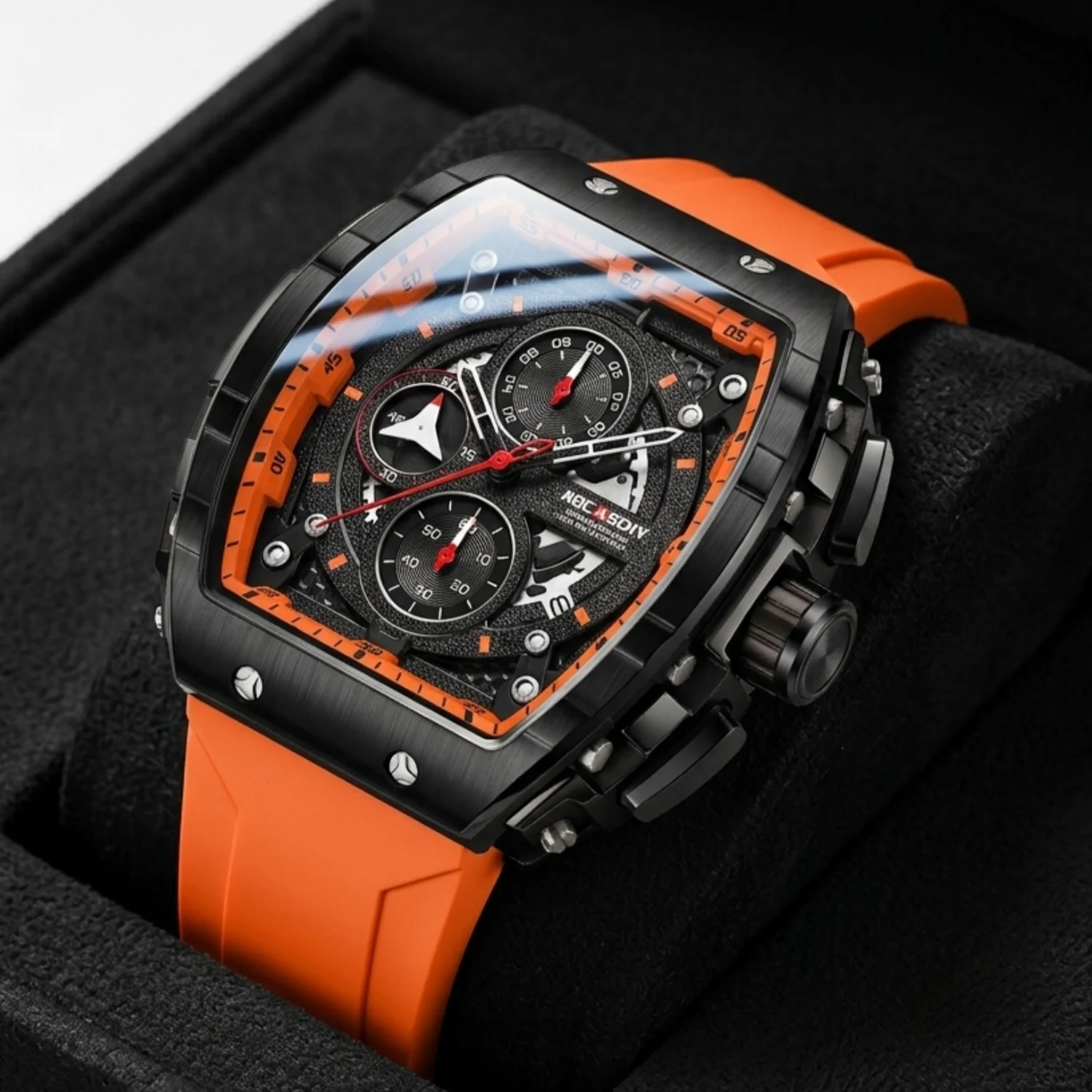 AOCASDIY Men's Timing Quartz Watch, Hollow Multi-Dial, Luminous Hands, Fashionable Sports Watch, Men's Birthday Gift