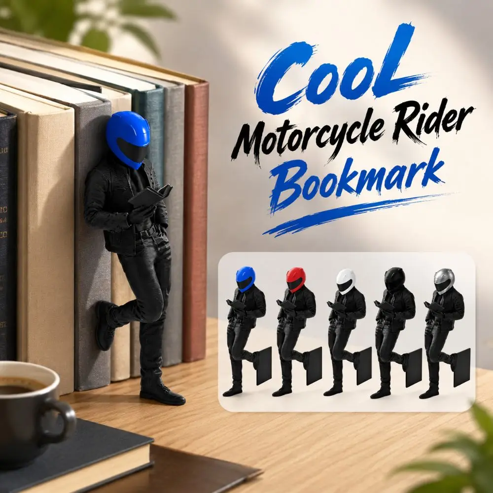 Funny Cool Motorcycle Rider Bookend Plastic 3D Printed Helmet Rider Bookmark Unique Knight Bookmark Book Ornaments