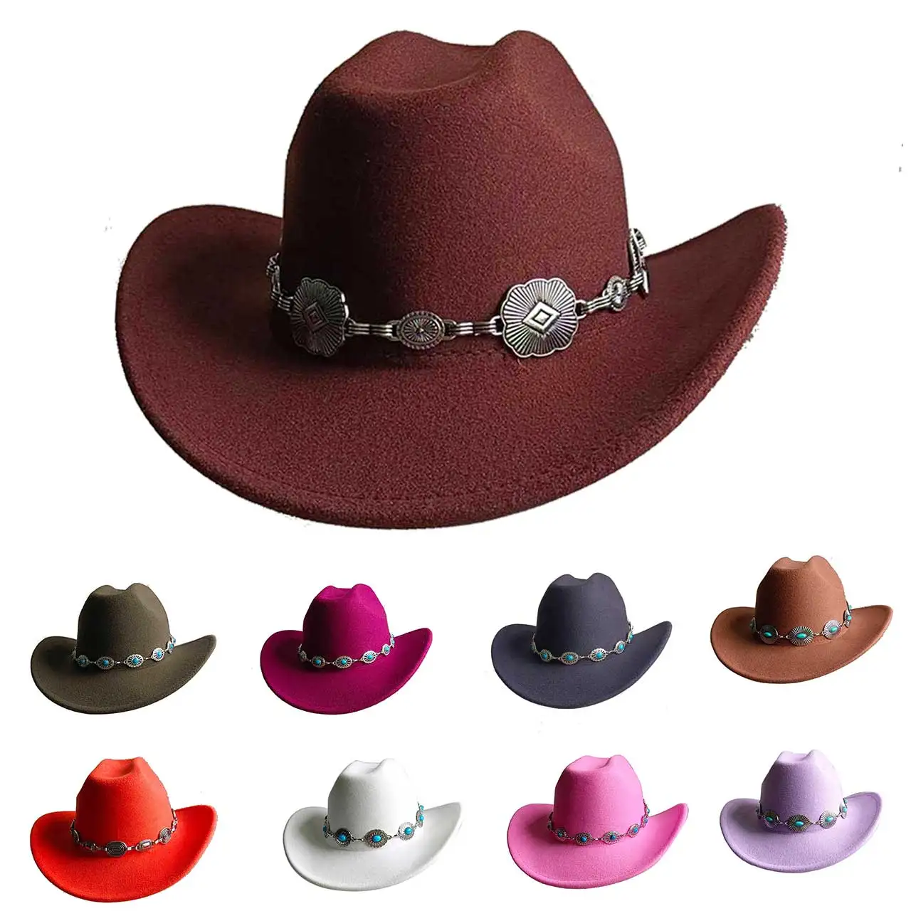 

Vintage Style Western Style Cowboy Hat for Women Turquoise New Men and Women Jazz Hat Decorated Cowboy Hat Men's Hat chapeau co