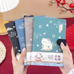 A5 Lucky Cat Beautiful Cute Hand-painted Color Page Book Creative Pretty Notebooks Kawaii Stationery Notebooks for Students