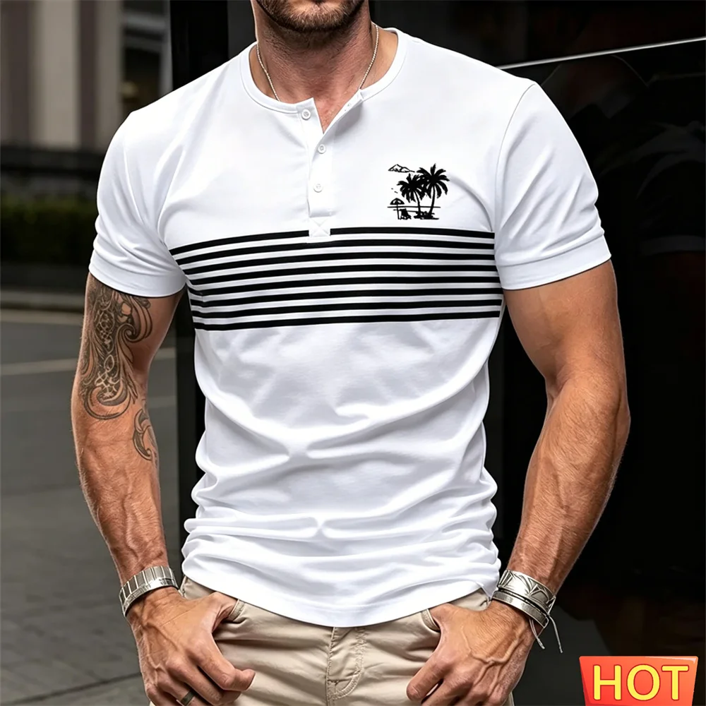 Men's Henry T-shirt Summer vacation Men's button up T-shirt breathable Sport Henry shirt Men's clothing Casual Beach Men T-shirt