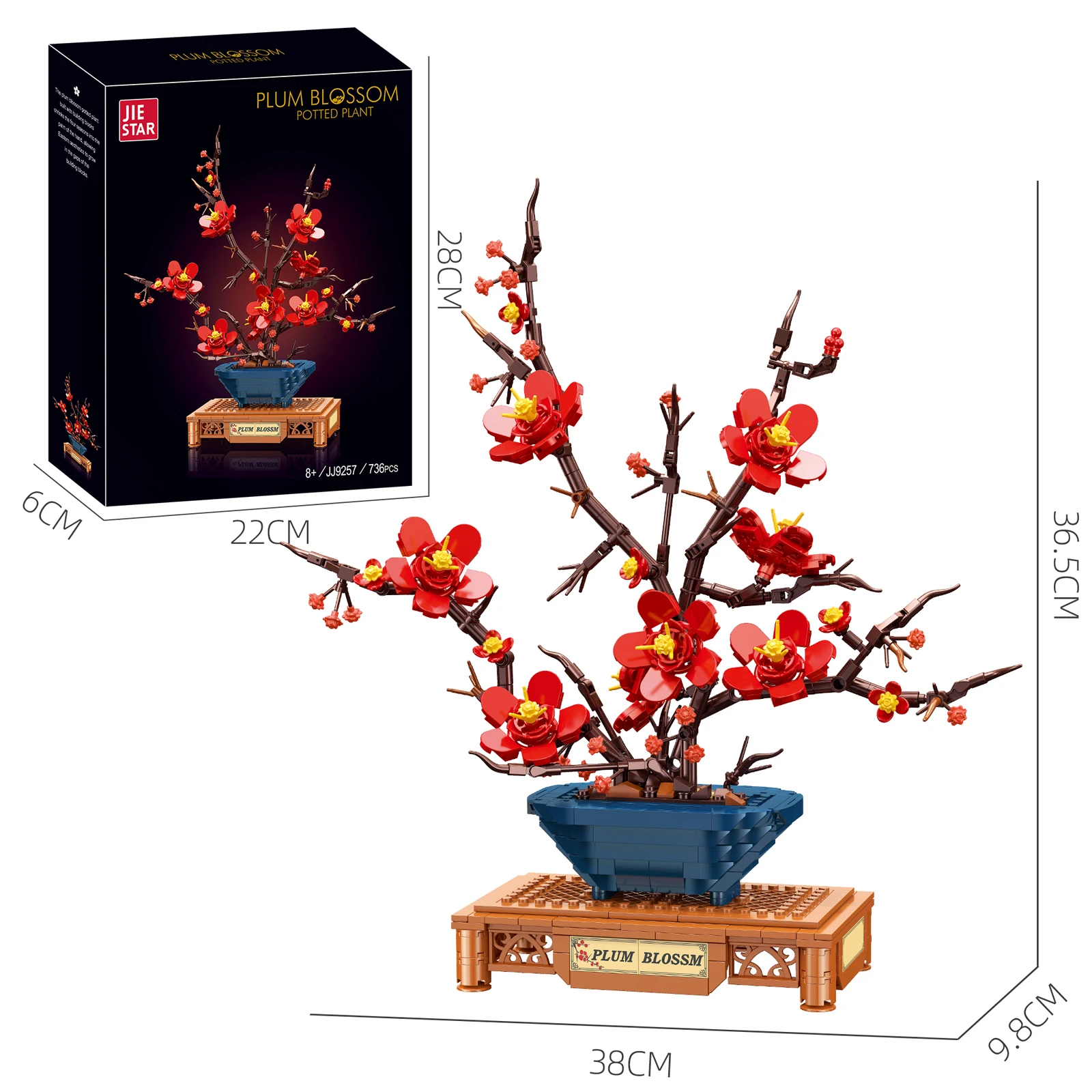 JJ9257 736 elementów Chiński Kwiat Śliwy Symulacja Rośliny Bonsai Klocki Konstrukcyjne Zabawka dla Dorosłych i Dzieci
