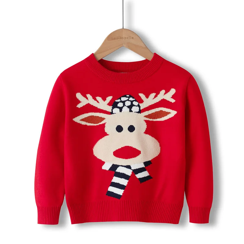 Children's Christmas Elk Sweater for Boys and Girls Autumn Winter Tops Clothing Baby Kids Cartoon Wool Knitted Sweaters Pullover