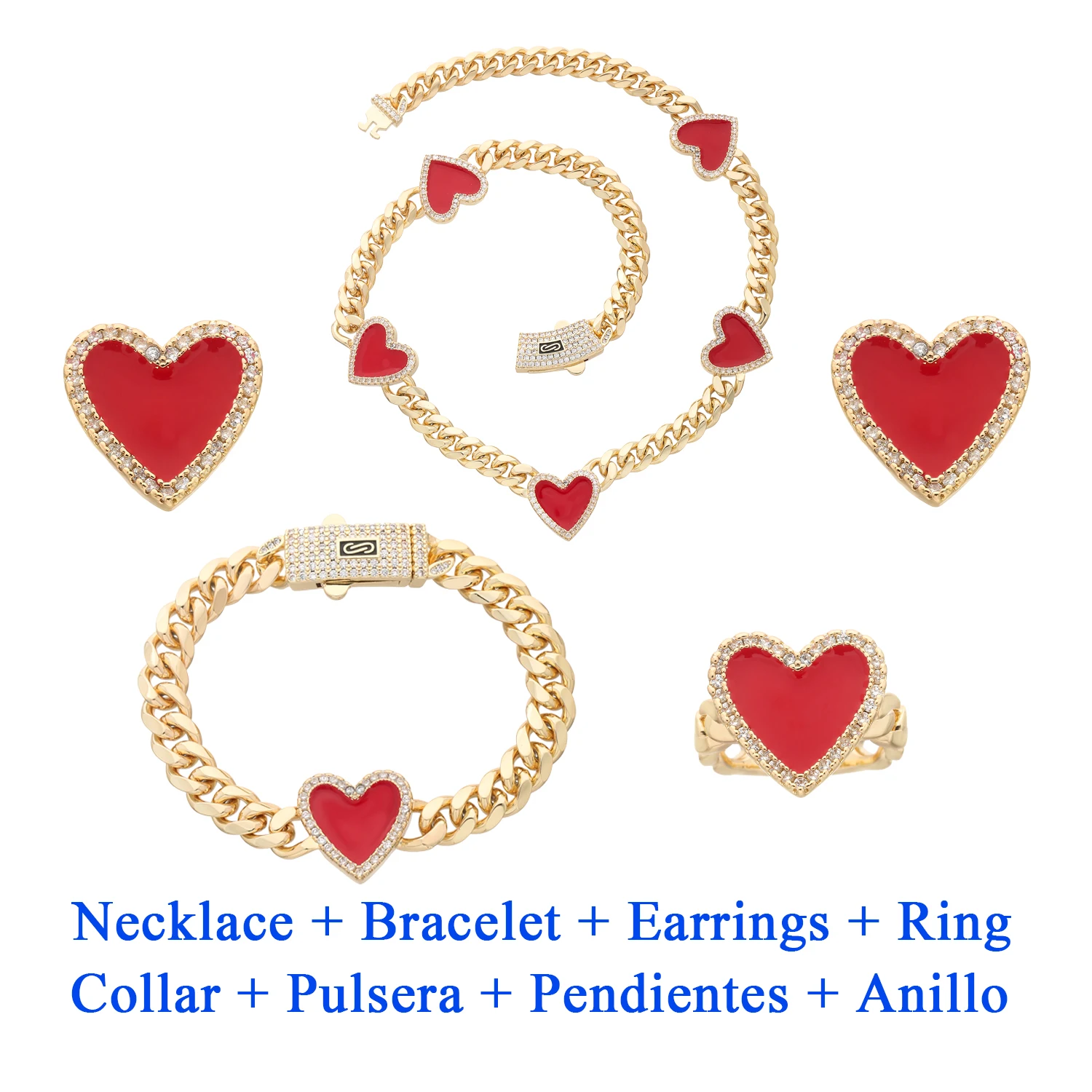 

Fashion Black Heart Monaco Bracelet Jewelry Set Made of 14K Gold Plated Copper Anniversary Gift