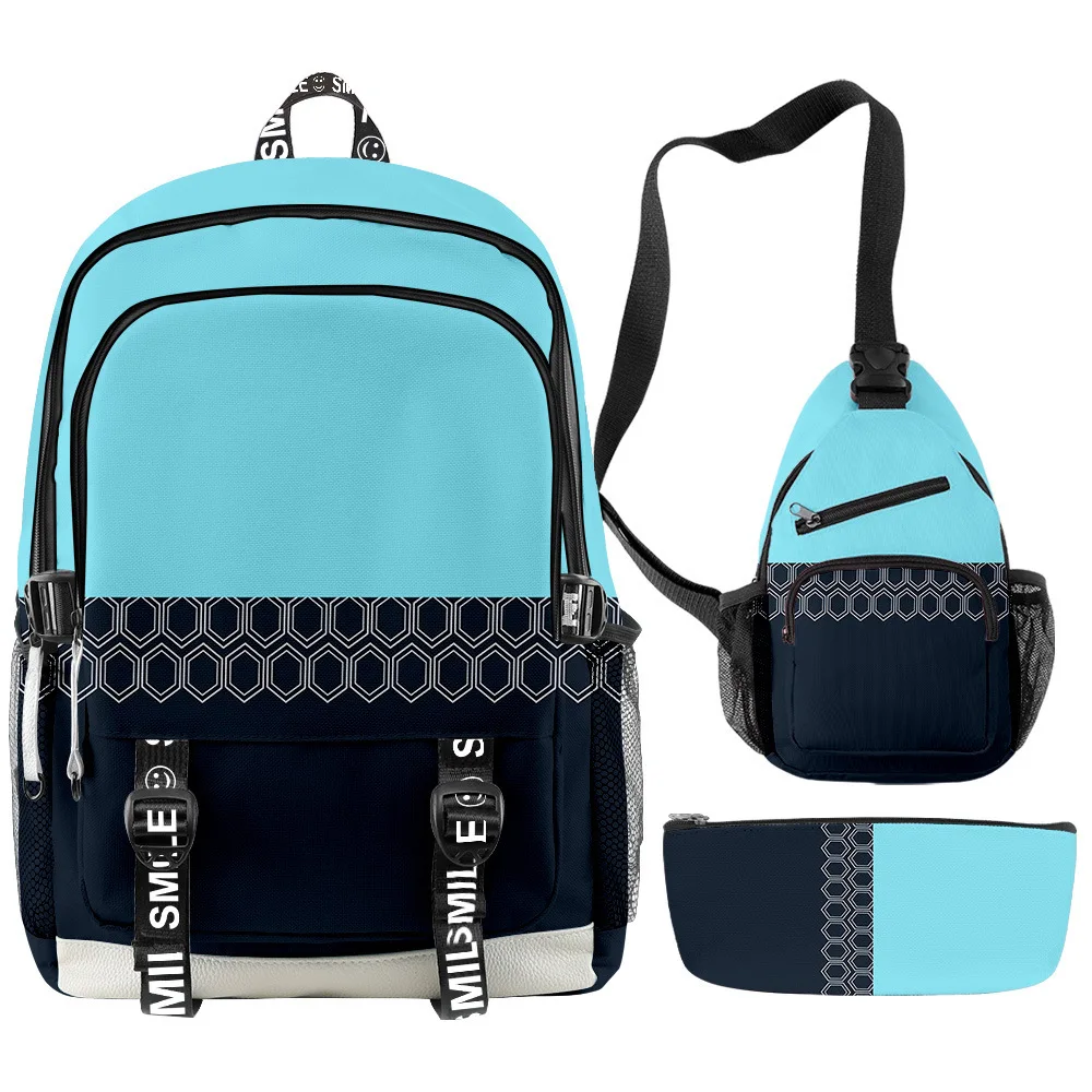 

Luxury Novelty Ya Boy Kongming Anime 3D Print 3pcs/Set Student School Bags multifunction Travel Backpack Chest Bag Pencil Case