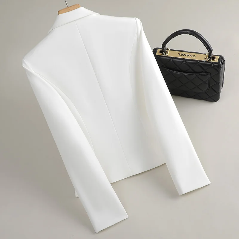 여성용 블랙 화이트 템퍼러먼트 싱글 단추 숏 블레이저 코트, 2025 용수철 가을 핑크, 긴팔 슬림 오피스 레이디 상의, 심플한