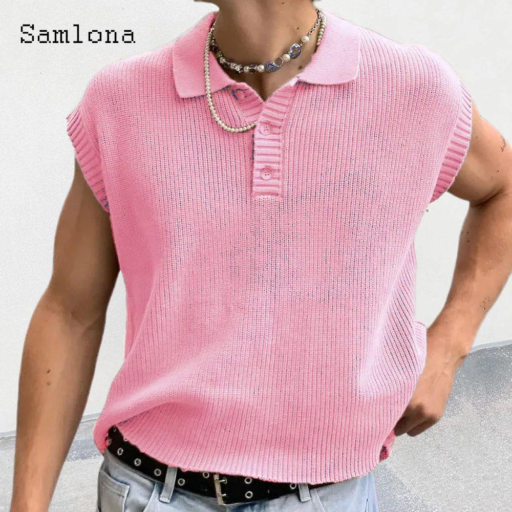 เสื้อสเวตเตอร์เสื้อกล้ามถักใหม่สำหรับผู้ชายขนาดใหญ่พิเศษเสื้อถักแขนสั้นสไตล์ยุโรปย้อนยุคลำลองสำหรับฤดูร้อน2024