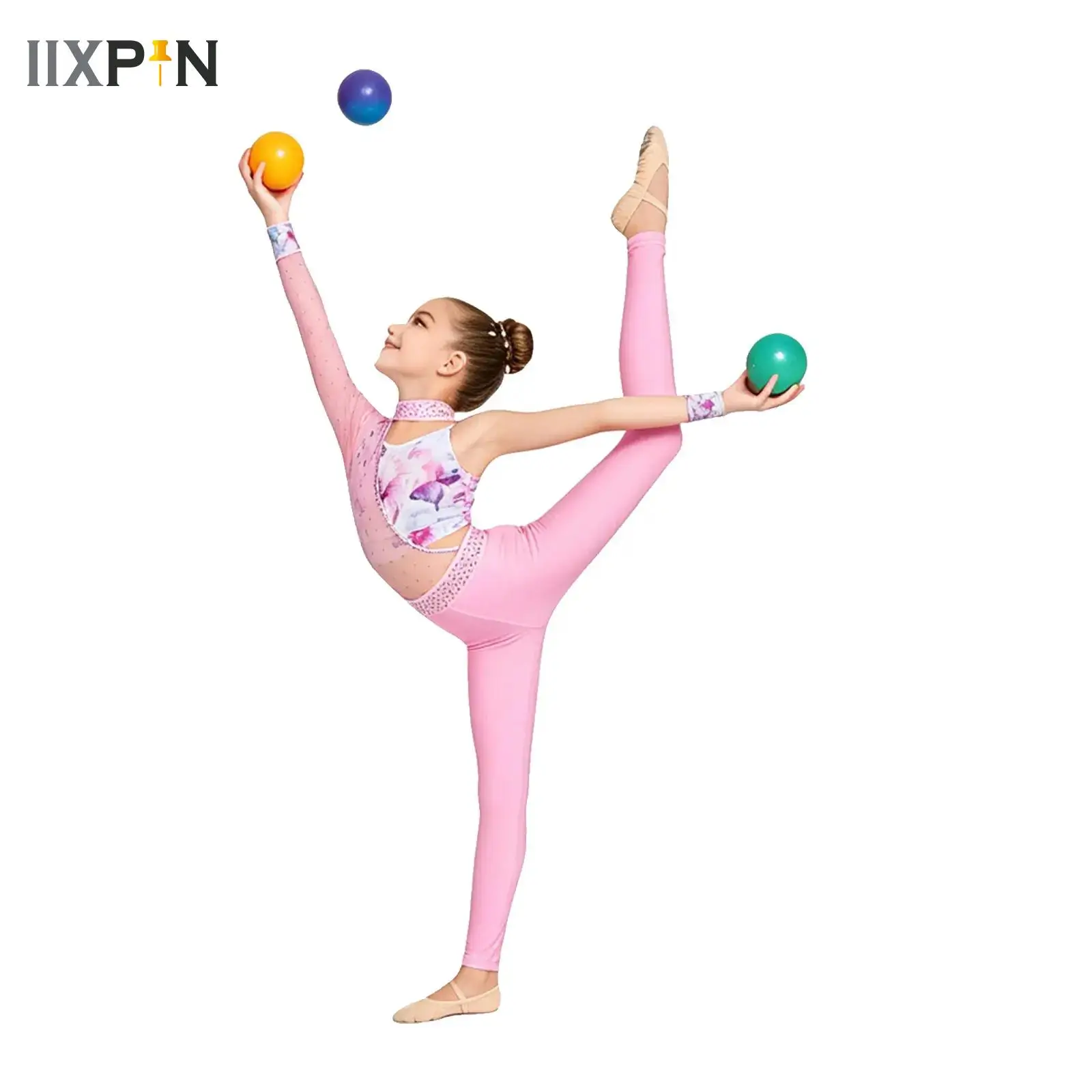 

Kids Girls Rhythmic Gymnastics Jumpsuit Outfit Figure Skating Tights Performance Costume Asymmetrical Sleeves Workout Unitards