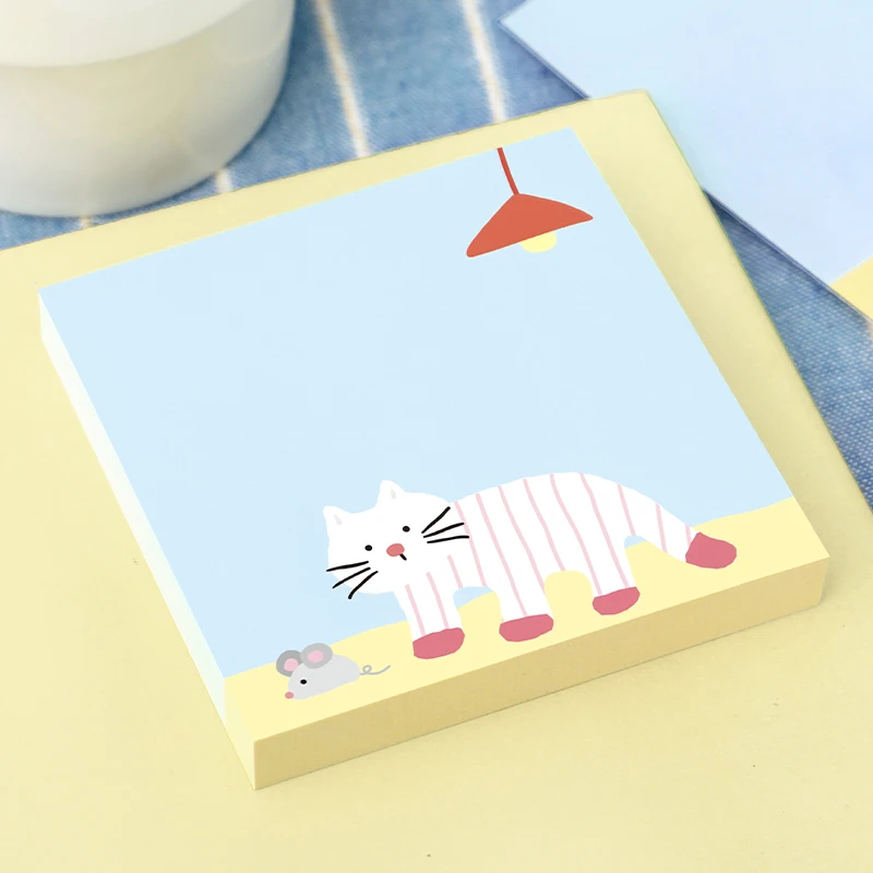 100 Sheets Flat Cat Diary Series Memo Pads Korean Cute Style Cats Journal NotePads Student Message Paper School Office Supplies