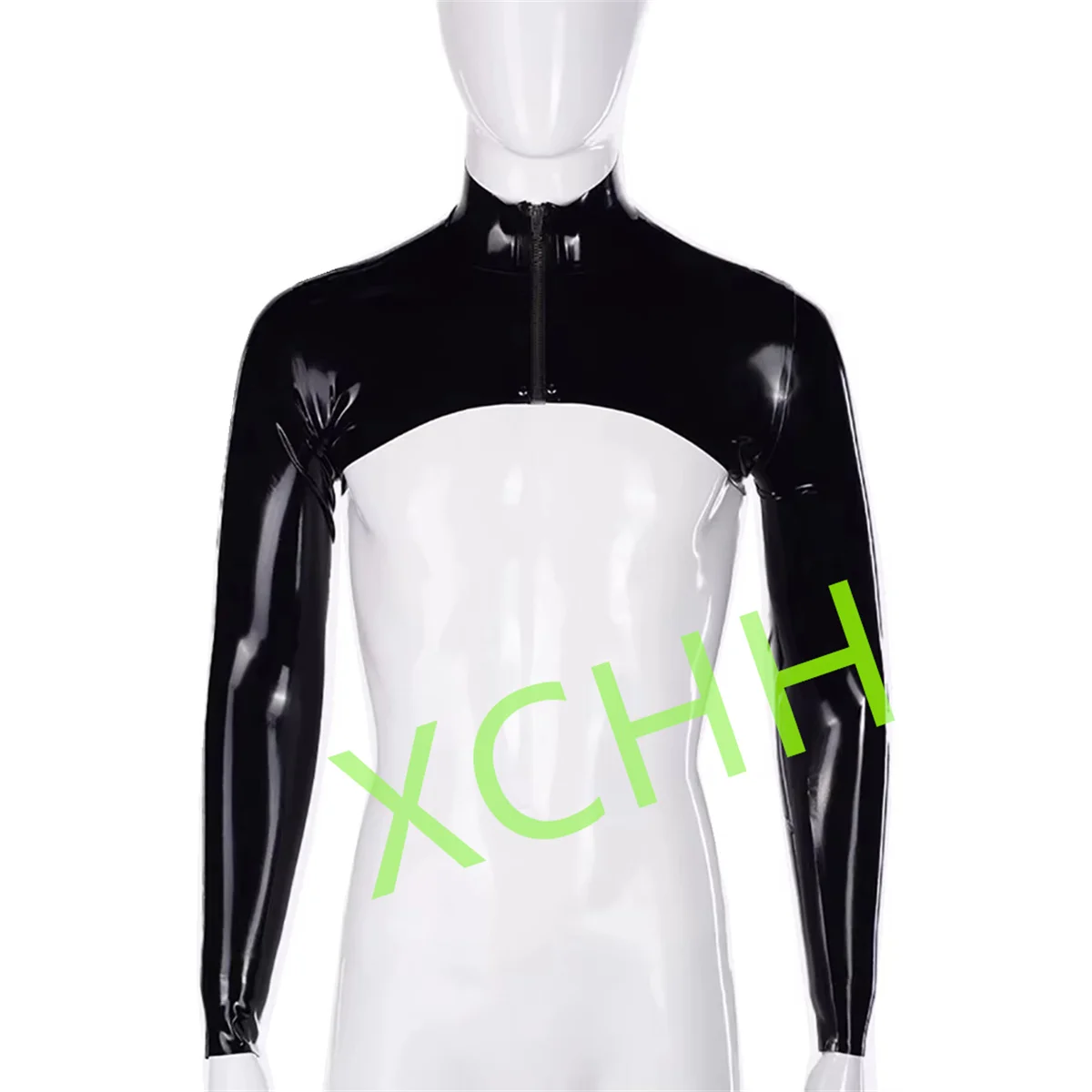 

Sexy Latex Mens Long Sleeved Arm Cover Rubber Neck Shrug Tops DJ Cropped Cape