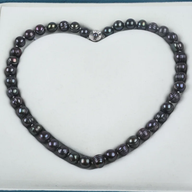 Natural Freshwater Pearl Near Round Threaded Bead Necklace 10-11Mm 925 Silver