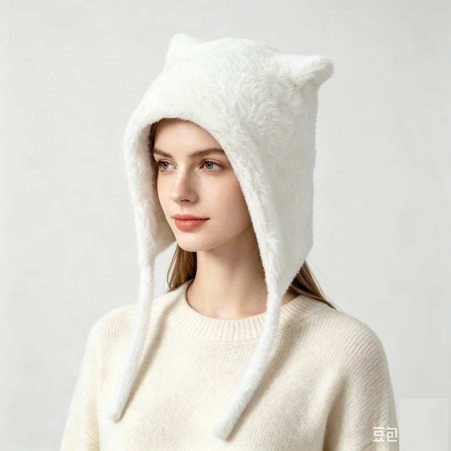 Women's Autumn and Winter Faux Mink Fur Knit Hat Warm Ear Protection Cold-Proof Woolen Hat Cute Cat Ear Ear Protection Hat