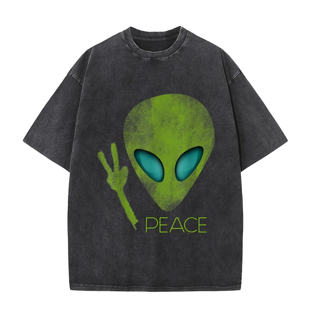 Alien Peace Cool Funny Cute UFO Lover Birthday Gift T-Shirt Small Tops 반팔티 100 Cotton Big Tall Daily Short Round Humor Shirt