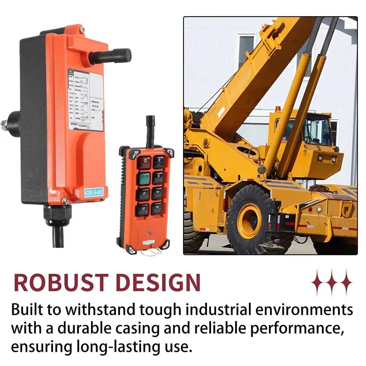 ABZC F21-E1B AC 220V Wireless Industrial Remote Control Switch for Crane Hoist, 2 AA Batteries