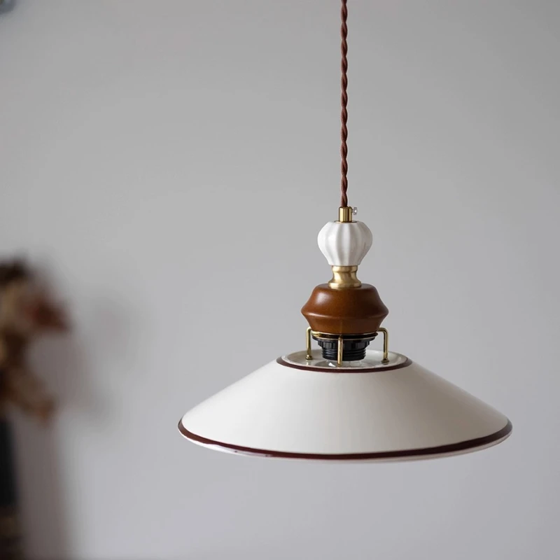 Japanese Retro Rotundity White Hand-drawn Ceramics Ceiling Pendant Light Living Room Bedroom Restaurant Kitchen LED Hanging Lamp