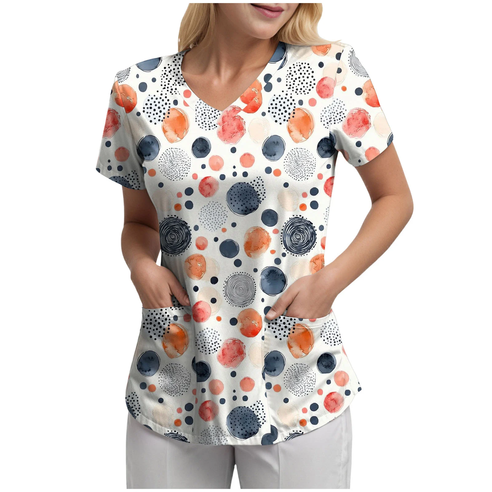Women's Nurse Scrub Top Cartoon Printed Medical Clothing Uniform Scrubs Top Uniformes Clinicos Workwear Beautician Nursing Suits view 2