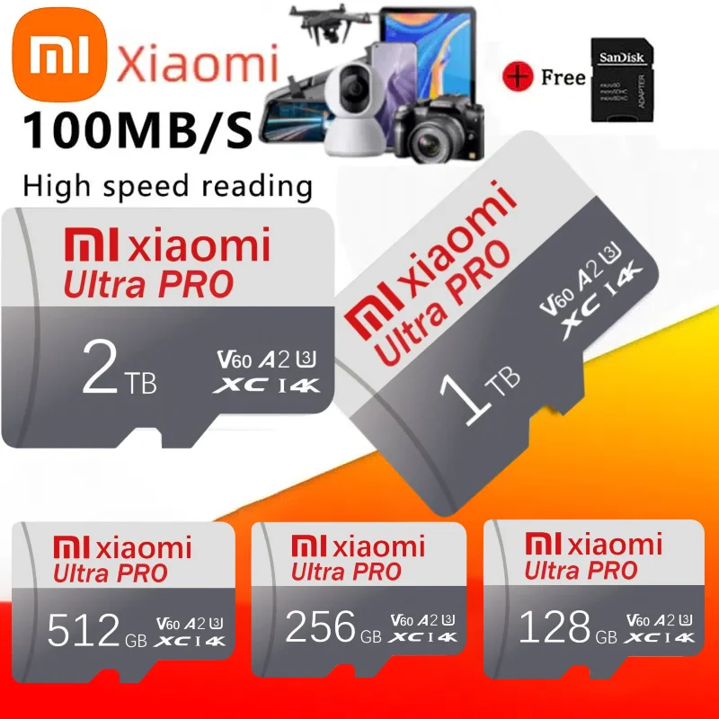 بطاقة ذاكرة Xiaomi TF جديدة 2 تيرا بايت 1 تيرا بايت 512 جيجا بايت عالية السرعة بطاقة مايكرو SD 256 جيجا بايت 128 جيجا بايت A2 V60 SD TF بطاقات فلاش للكمبيوتر الهاتف لينوفو
