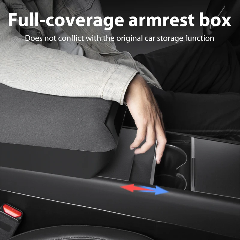Lcars Special Car-Specific Armrest Box Suitable for the New Tesla Model Y/Yl/3 Original Armrest Box, Height-Increasing Storage Box, Suede Armrest Box Height-Increasing Storage Organizer