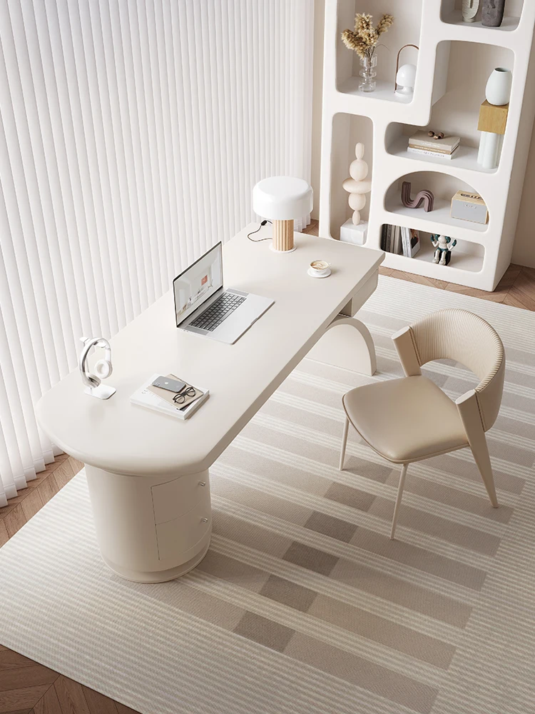 Modern simple home bedroom French cream style special-shaped light luxury office wood computer desk