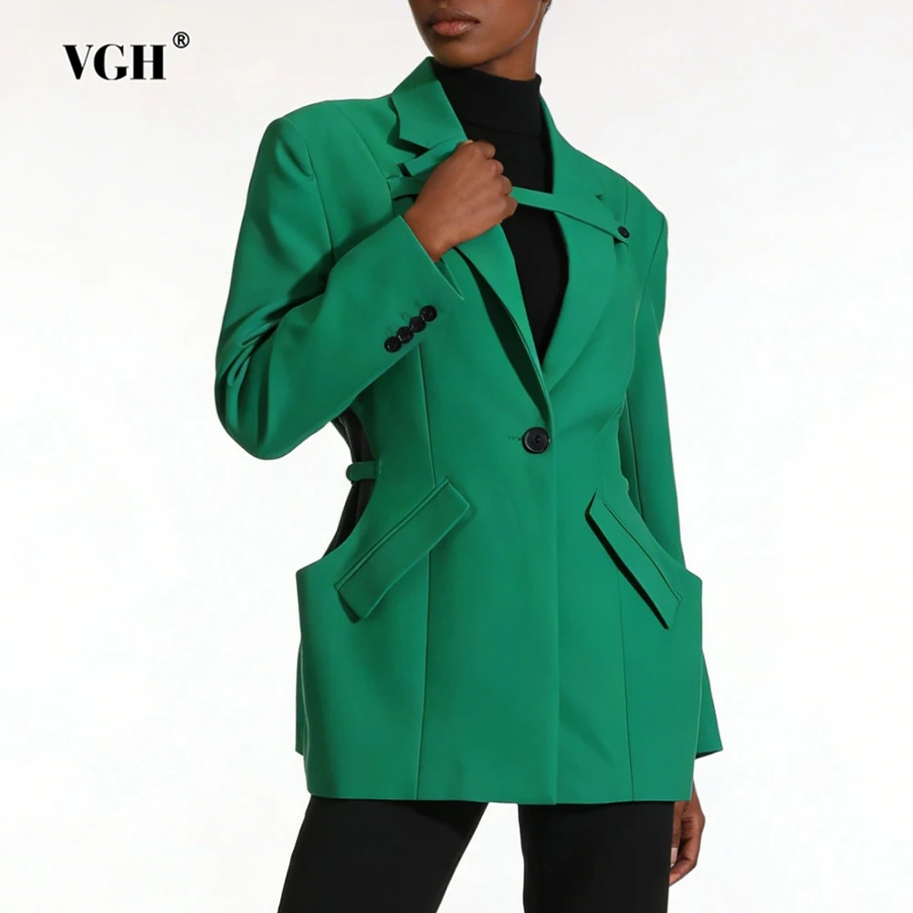 VGH Design Sense Hollow Out Slimming Blazers For Women Lapel Long Sleeve Autumn Solid Trend Casual Jackets Female Fashion New