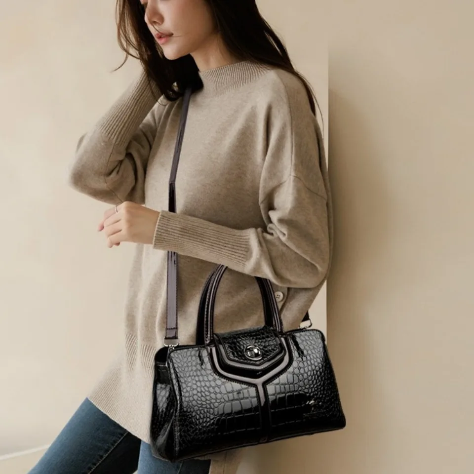 Genuine Brand Patent Leather Tote Bag Alligator Shoulder Bags for Women Designer HIgh Quality Handbags Female Crossbody Sac 2026