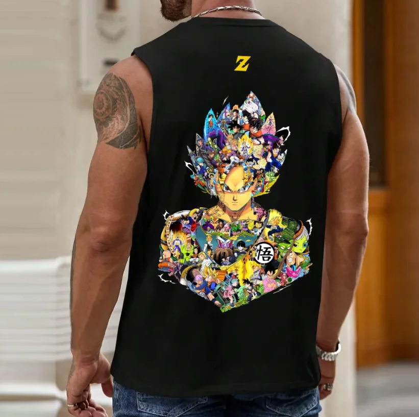 El chaleco sin mangas para hombre con estampado de personajes de Dragon Ball más vendido, ropa de calle de anime retro, ropa diaria