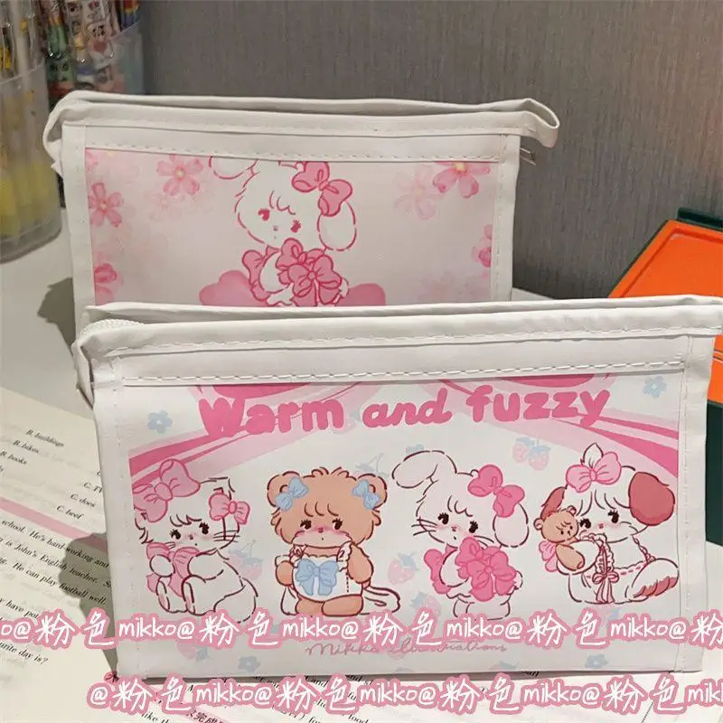 New Kawaii Mikko Pencil Box Pu Leather Stationery Bag Cute Large Capacity Student Multifunctional Cartoon Anime Gift For Girls