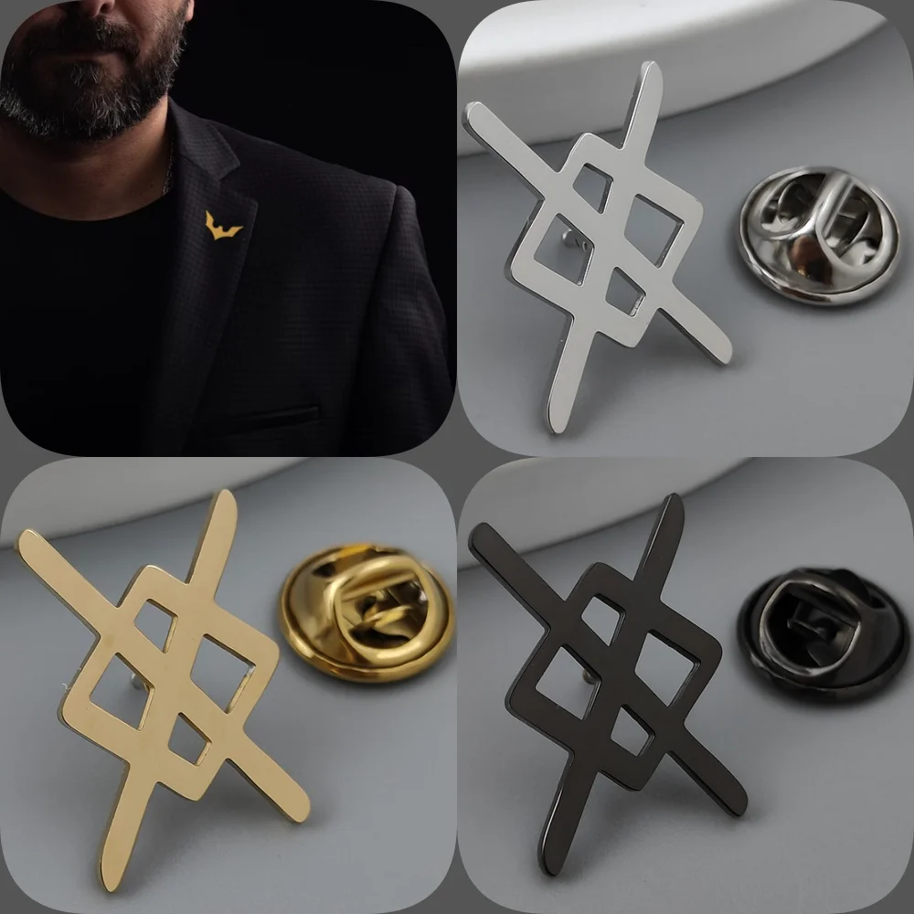 

Geometric gold-plated badge, silver collar brooch, formal lapel pin black, nameplate suit accessories set, men's gift