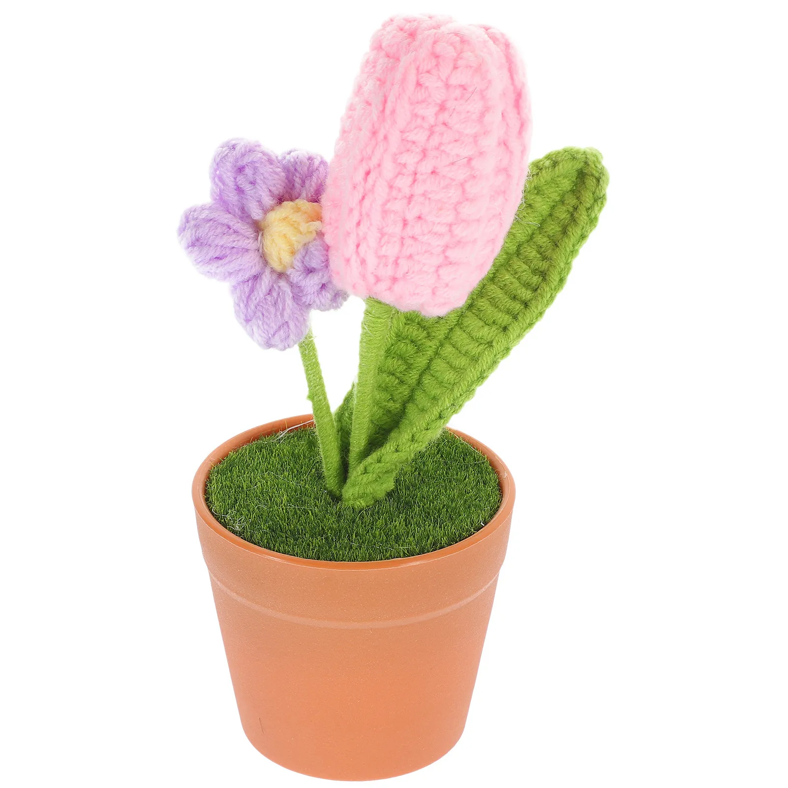 

Вязаный цветочный бонсай: Искусственное растение в горшке, настольное украшение для дома, офиса, отеля. Имитация вязаного крючком цветочного декора.